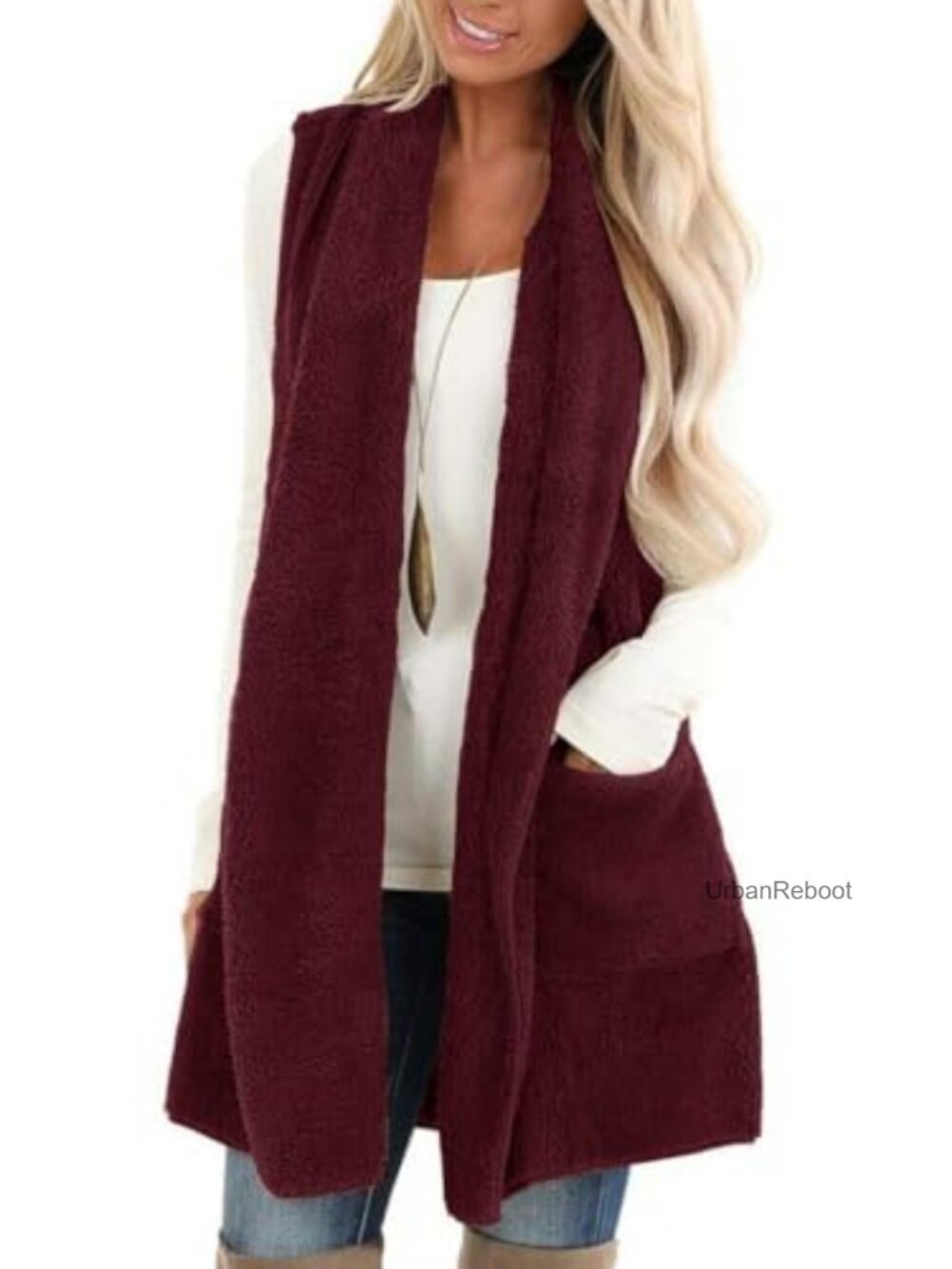 Sherpa Fleece Vest Open Front Sleeveless Cardigan